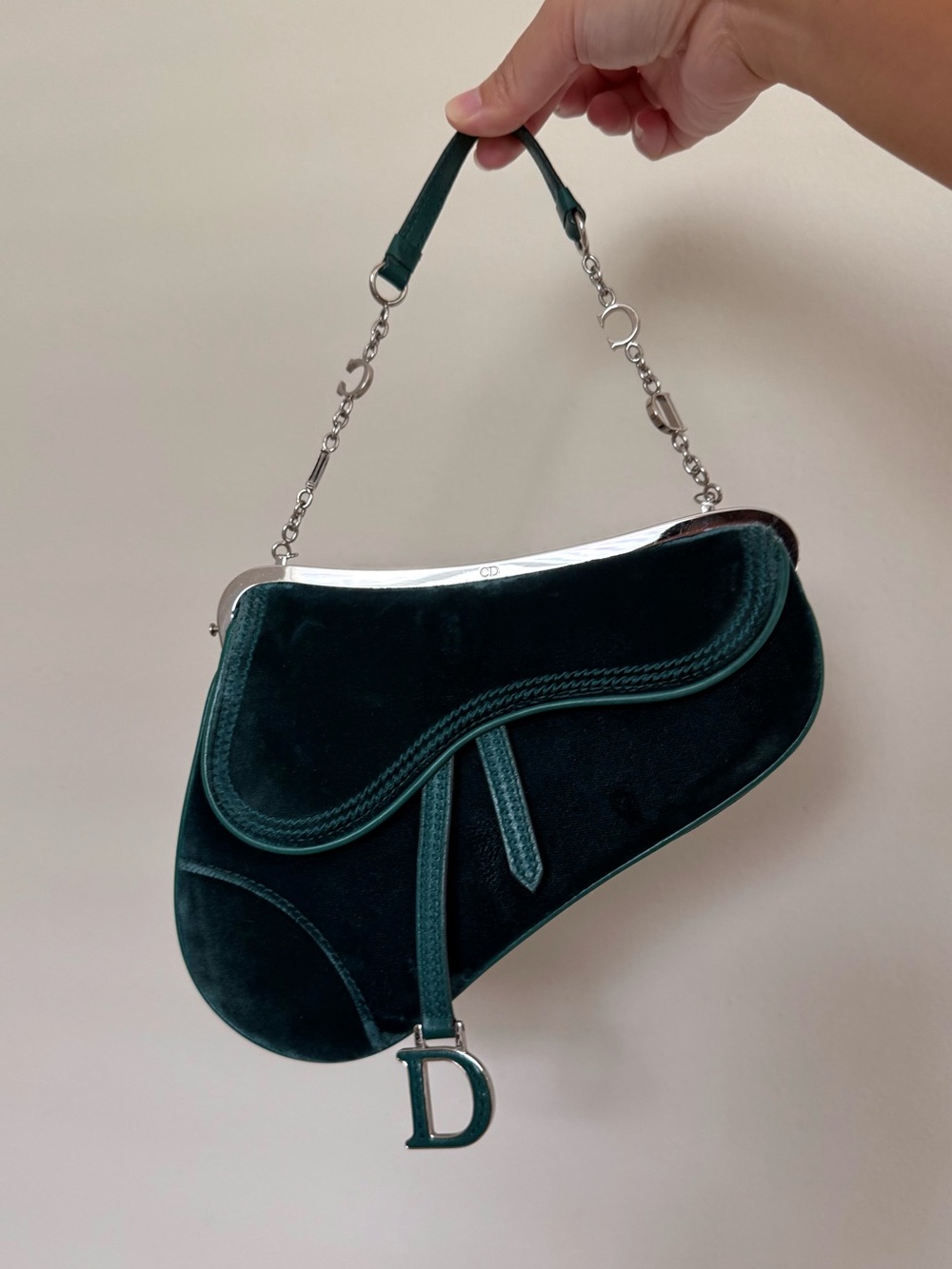 Vintage Christian Dior Turquoise Velvet Evening Saddle Bag
